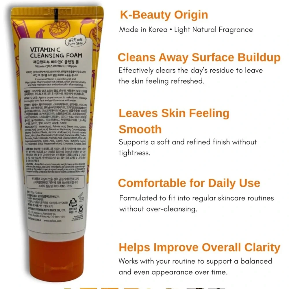 🍊 Esfolio Vitamin C Cleansing Foam 150g Brightening K-Beauty Cleanser NWT 🍊